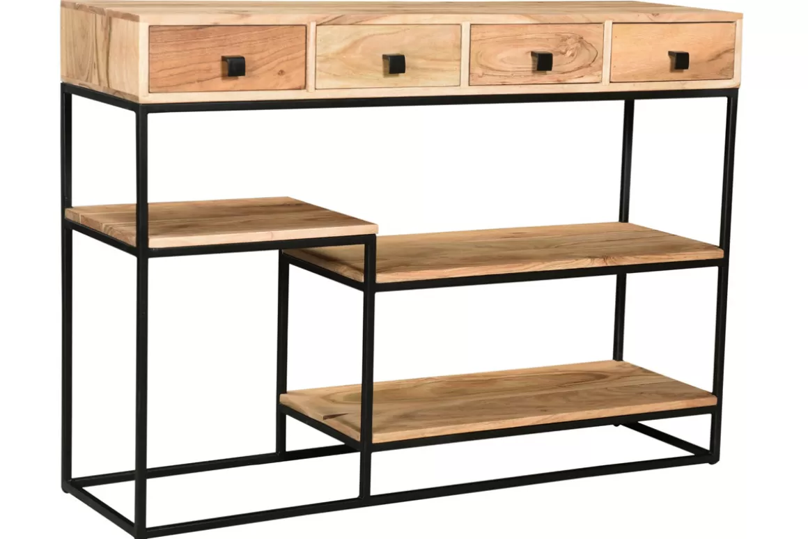 Miliboo Konsole 4 Schubladen aus Akazienholz und Metall schwarz L115 cm GRENELLE