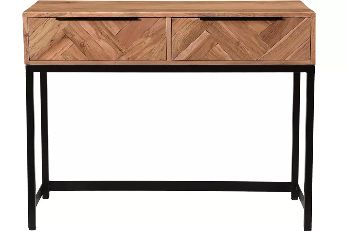 Miliboo Konsole aus Akazienholz und Metall schwarz 2 Schubladen L100 cm STICK