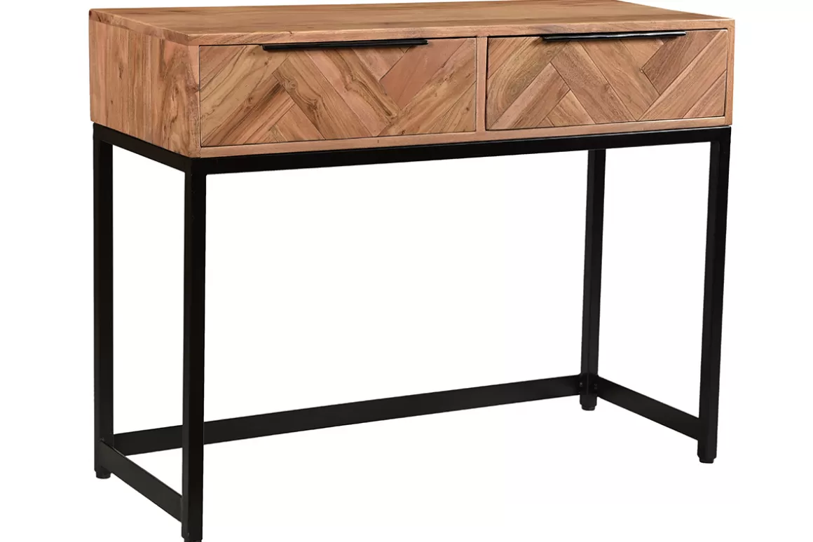 Miliboo Konsole aus Akazienholz und Metall schwarz 2 Schubladen L100 cm STICK