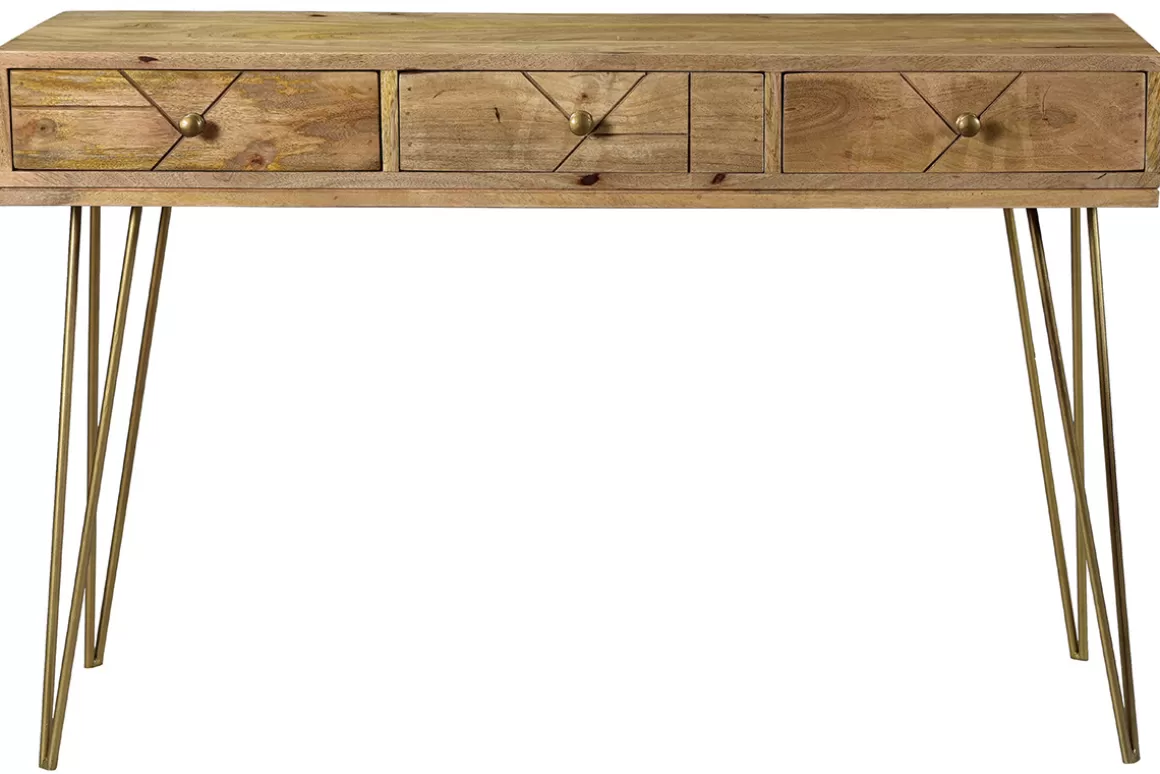 Miliboo Konsole graviert aus Mangoholz und vergoldetem Metall L120 cm LINIUM