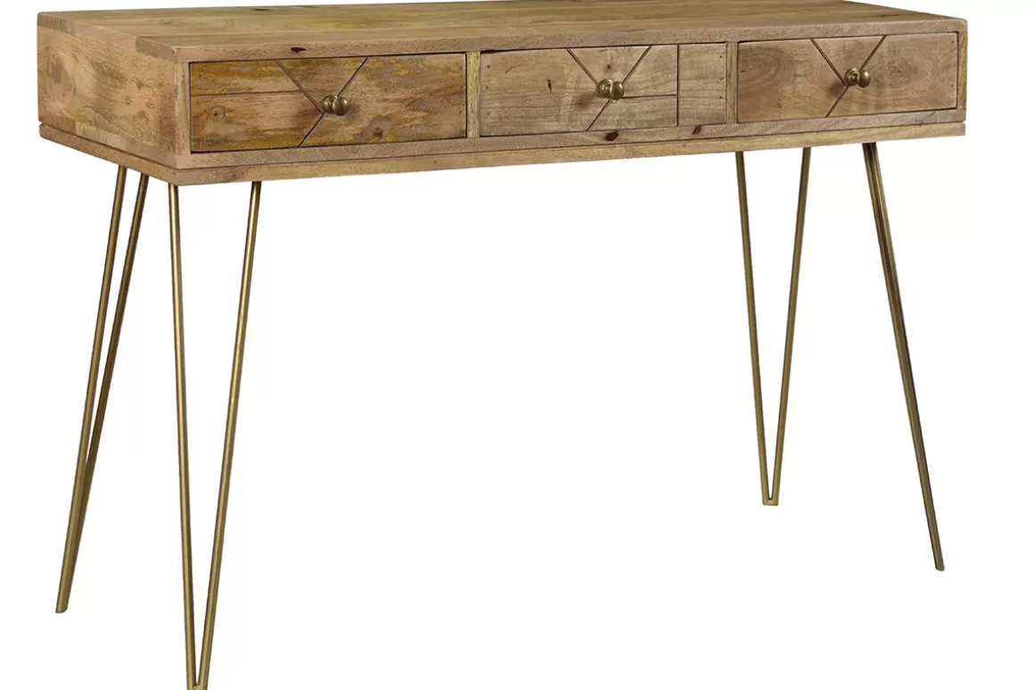 Miliboo Konsole graviert aus Mangoholz und vergoldetem Metall L120 cm LINIUM