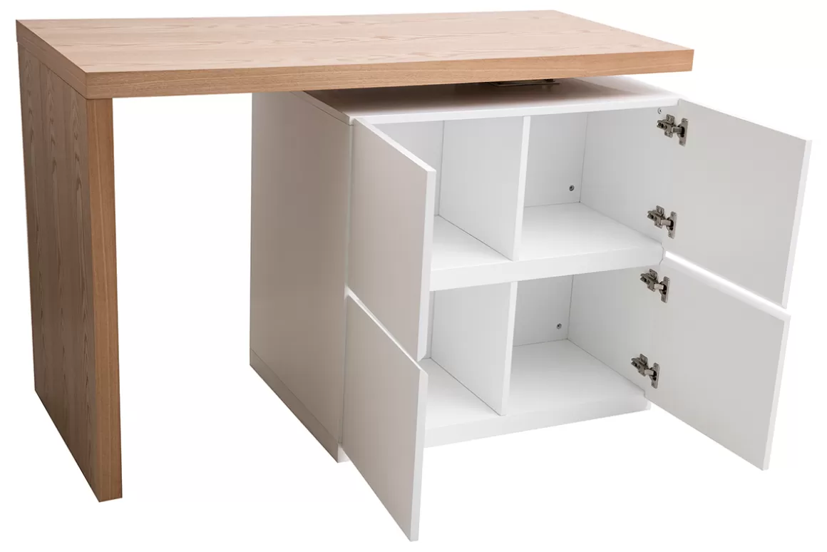 Miliboo Modularer Stehtisch mit Stauraum in Mattweiß und Eiche H91 cm MAX