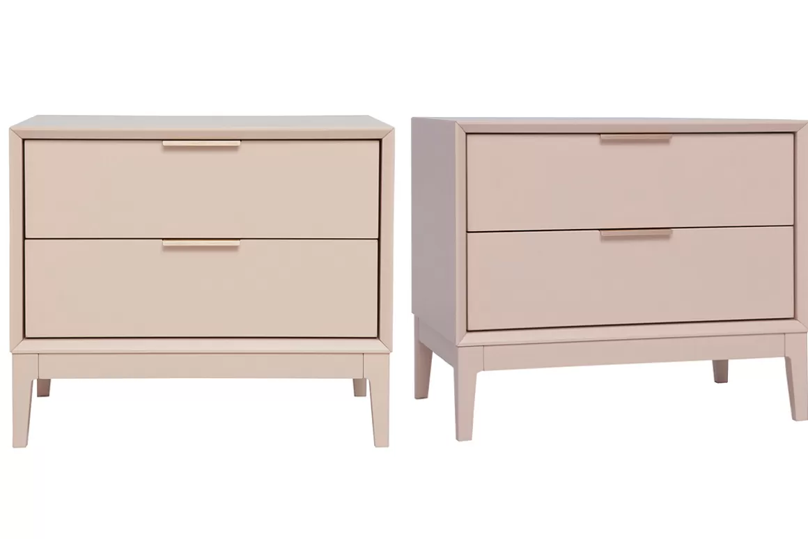Miliboo Nachttische in Puderrosa und goldfarbenem Metall mit Ablagen B60 cm (2er-Set) GIANA