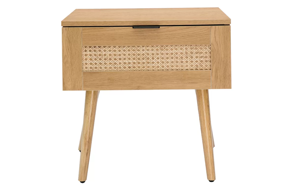 Miliboo Nachttische mit hellem Holzfinish, Rattangeflecht und schwarzem Metall L50cm (2er-Set) MANILLE