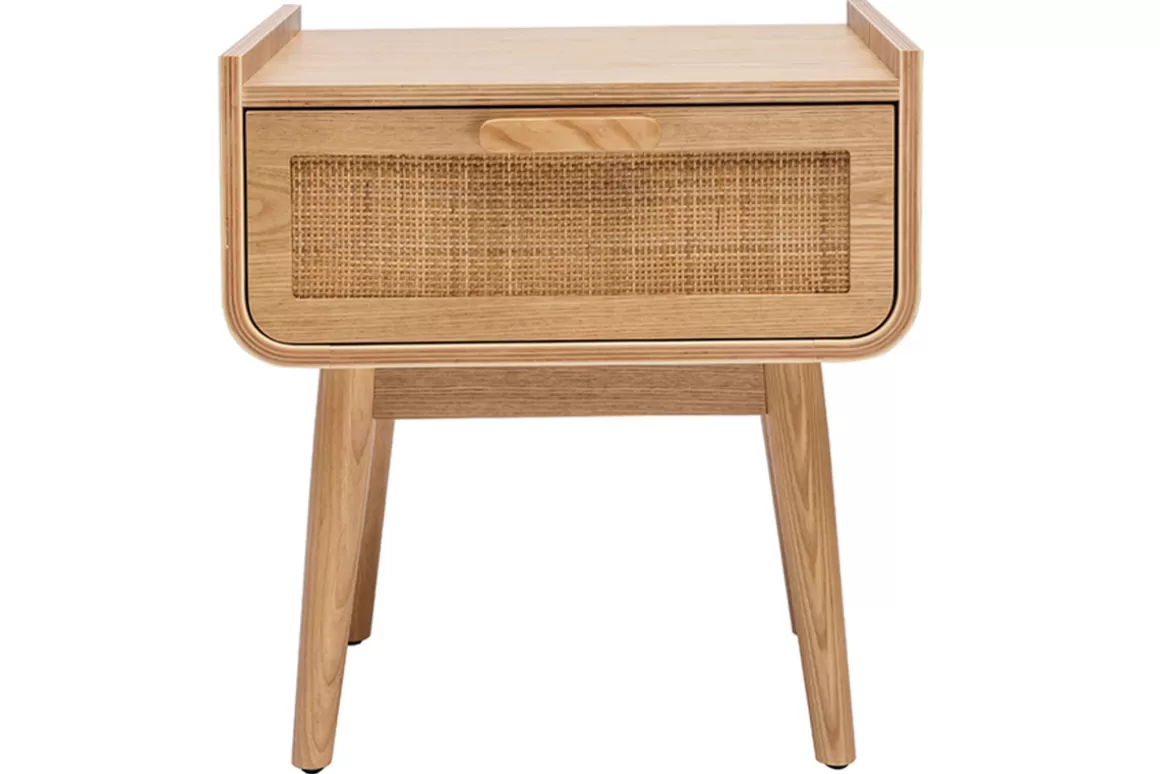 Miliboo Nachttische mit Schublade aus hellem Massivholz und Rattangeflecht B50 cm (2er-Set) ATHÈNE