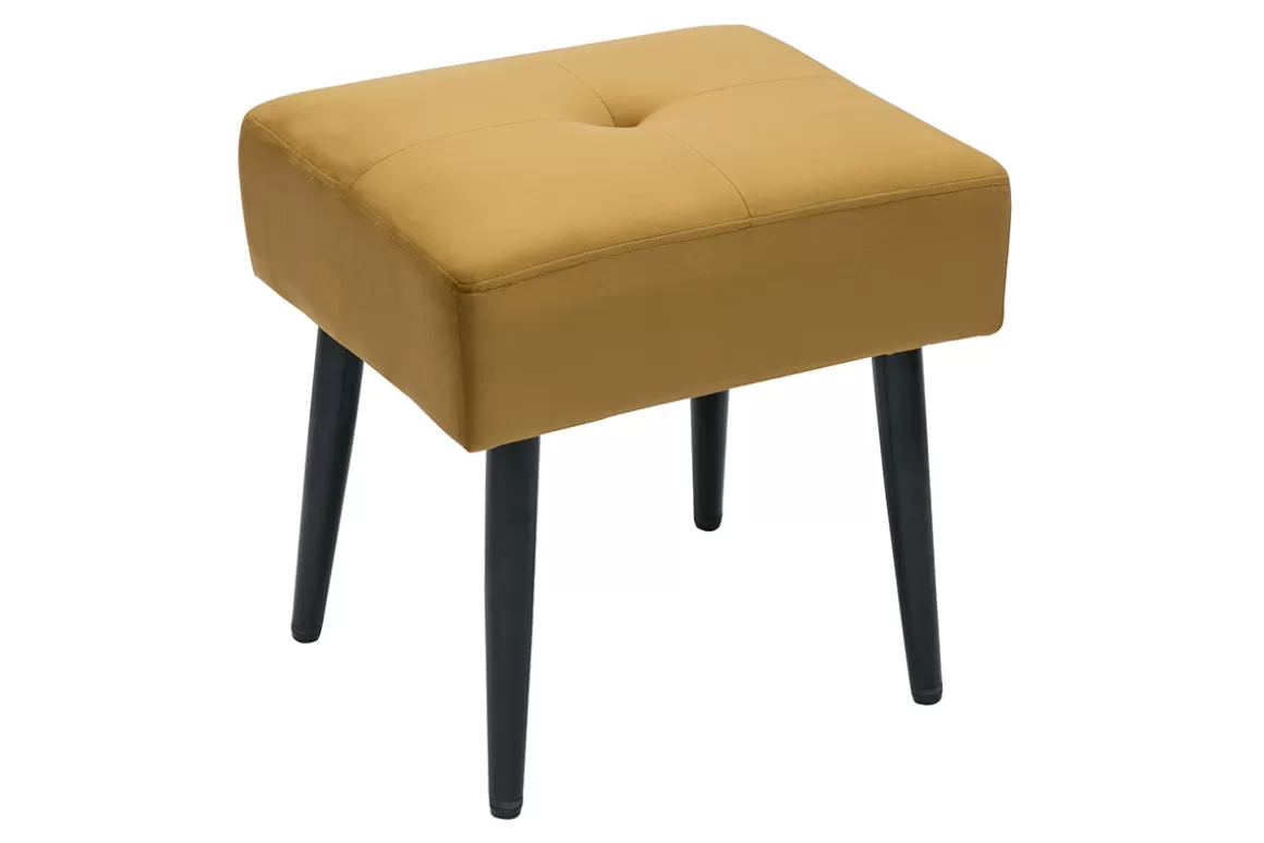 Miliboo Niedriger Hocker aus Stoff mit Samteffekt in Bronze und schwarzes Metall H46 cm GUESTA