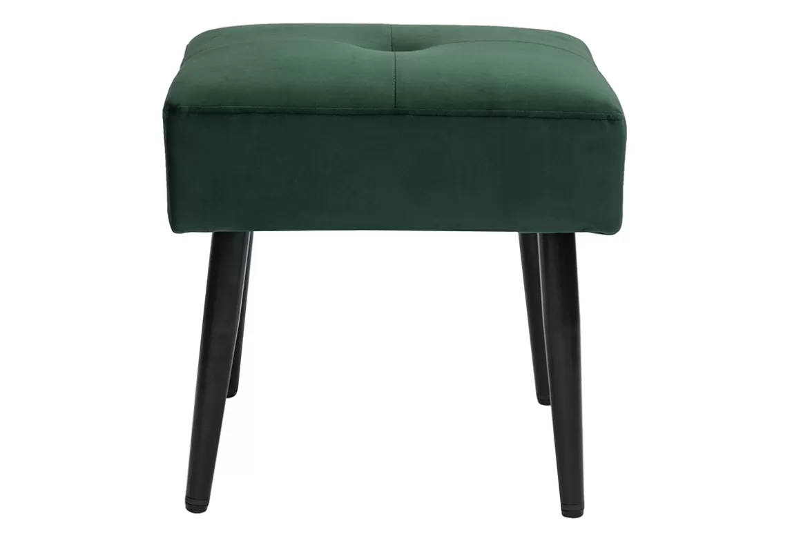 Miliboo Niedriger Hocker aus Stoff mit Samteffekt in Dunkelgrün und schwarzes Metall H46 cm GUESTA
