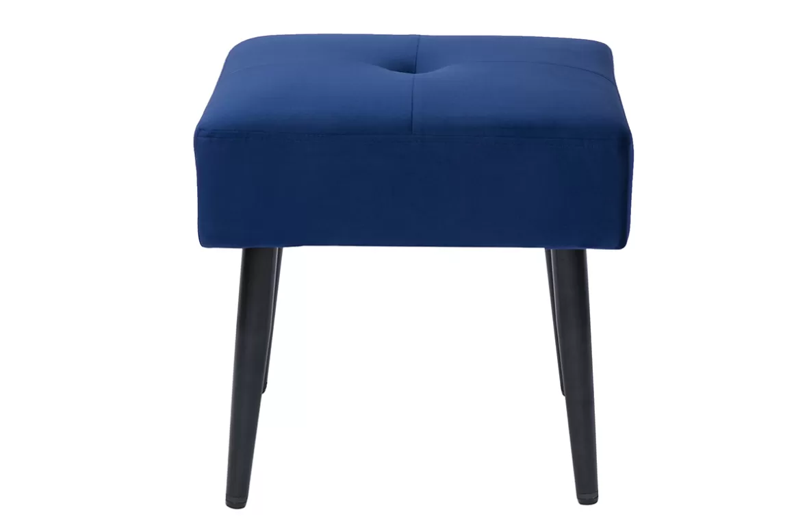 Miliboo Niedriger Hocker aus Stoff mit Samteffekt in Nachtblau und schwarzes Metall H46 cm GUESTA