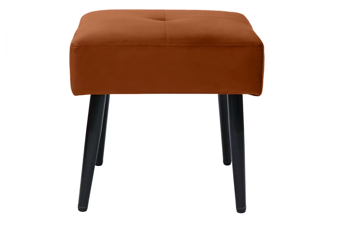Miliboo Niedriger Hocker aus Stoff mit Samteffekt in Rostbraun und schwarzes Metall H46 cm GUESTA
