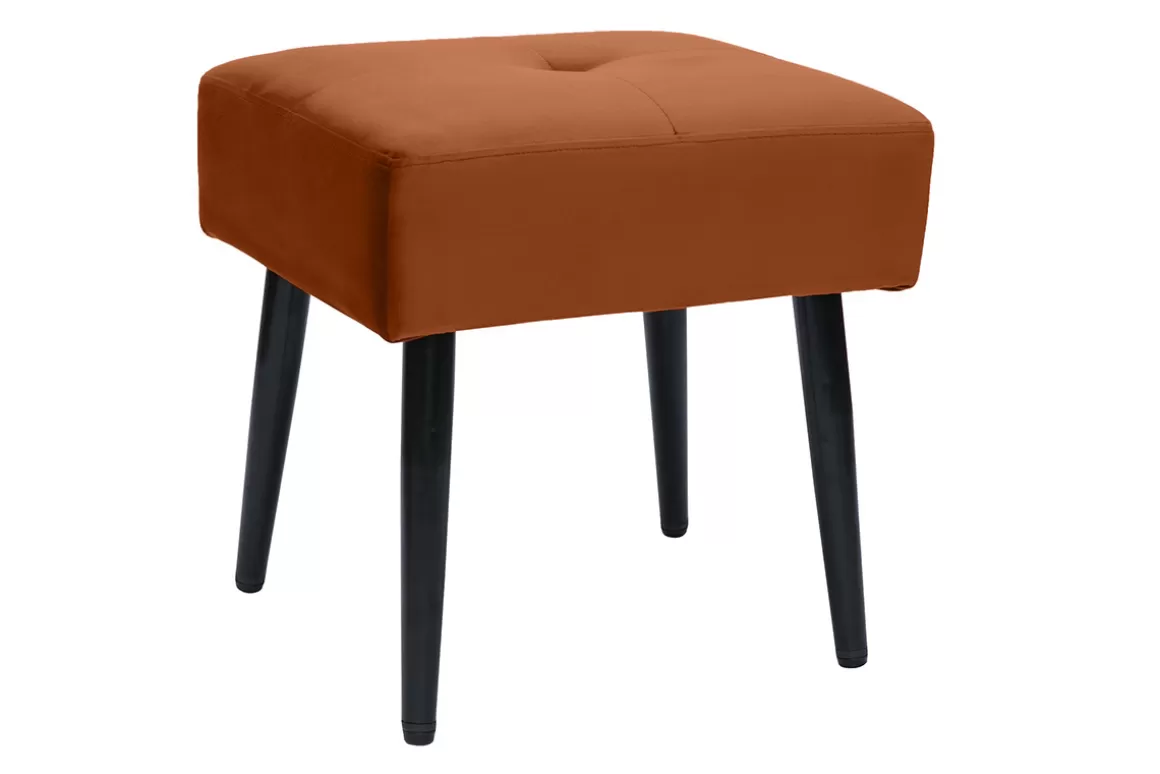 Miliboo Niedriger Hocker aus Stoff mit Samteffekt in Rostbraun und schwarzes Metall H46 cm GUESTA