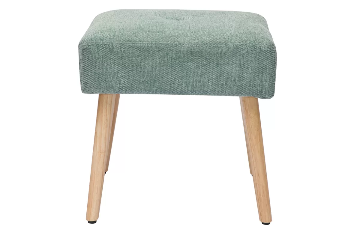 Miliboo Niedriger Hocker aus Stoff mit strukturiertem Samteffekt in Seladongrün und hellem Massivholz H46 cm GUESTA