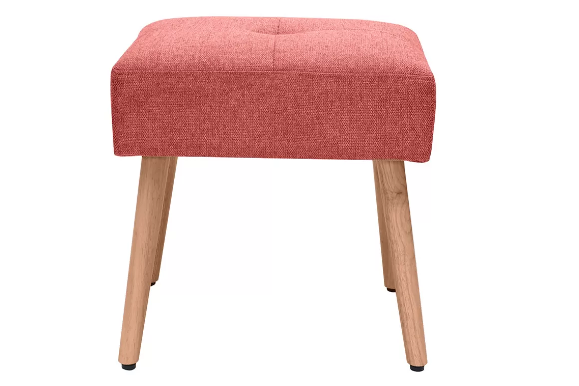 Miliboo Niedriger Hocker aus Stoff mit strukturiertem Samteffekt in Terracotta und hellem Massivholz H46 cm GUESTA