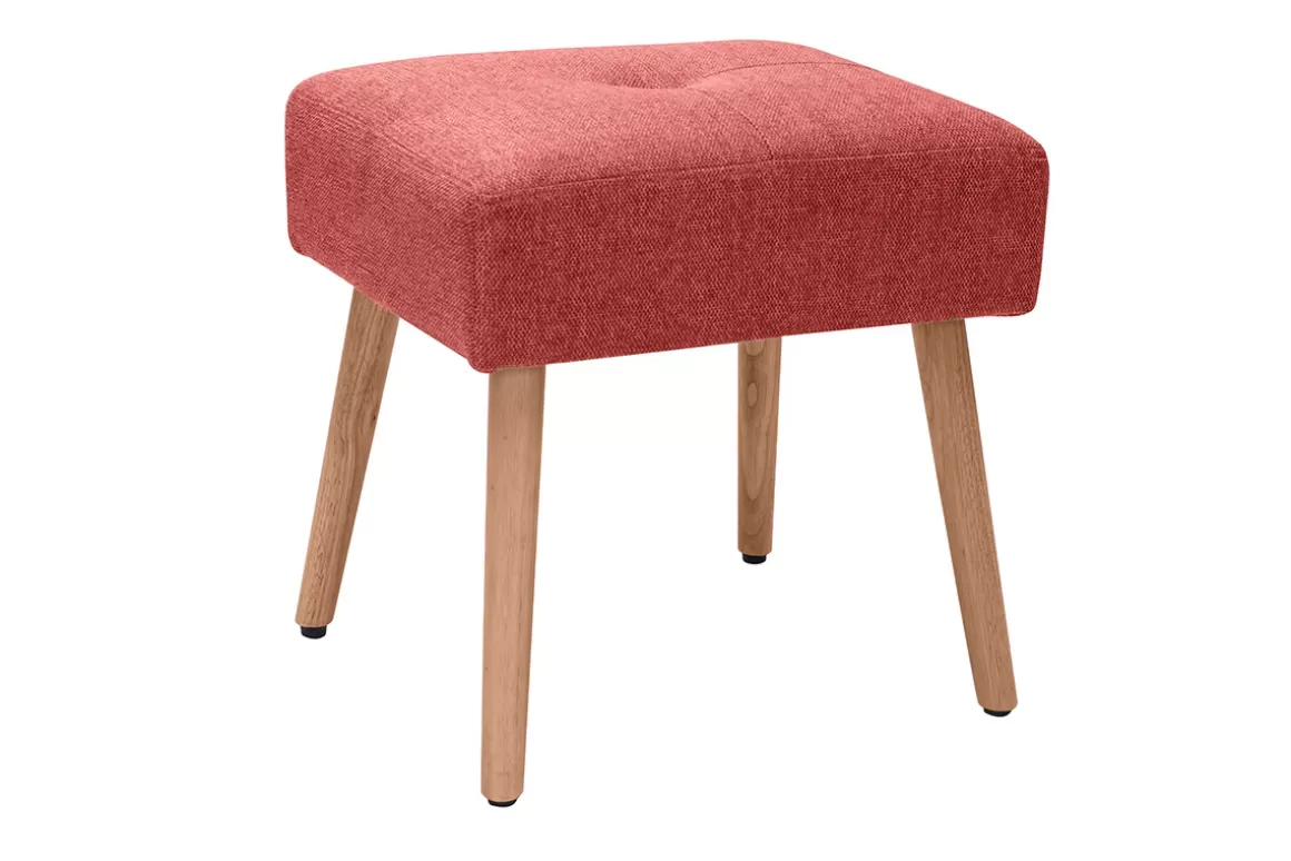 Miliboo Niedriger Hocker aus Stoff mit strukturiertem Samteffekt in Terracotta und hellem Massivholz H46 cm GUESTA