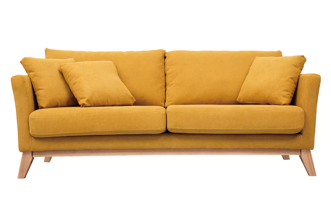 Miliboo OSLO Skandinavisches 3-Sitzer-Sofa mit abnehmbarem Bezug in Senfsamteffekt OSLO