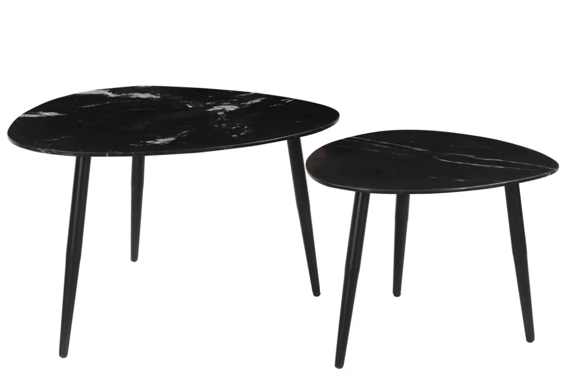 Miliboo Ovale ausziehbare Couchtische aus schwarzem Marmor und Metall (2er-Set) PLATZ