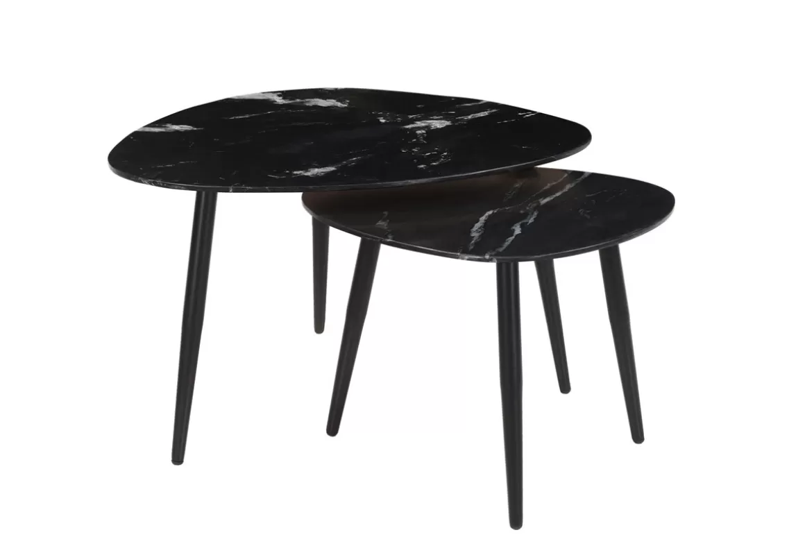 Miliboo Ovale ausziehbare Couchtische aus schwarzem Marmor und Metall (2er-Set) PLATZ