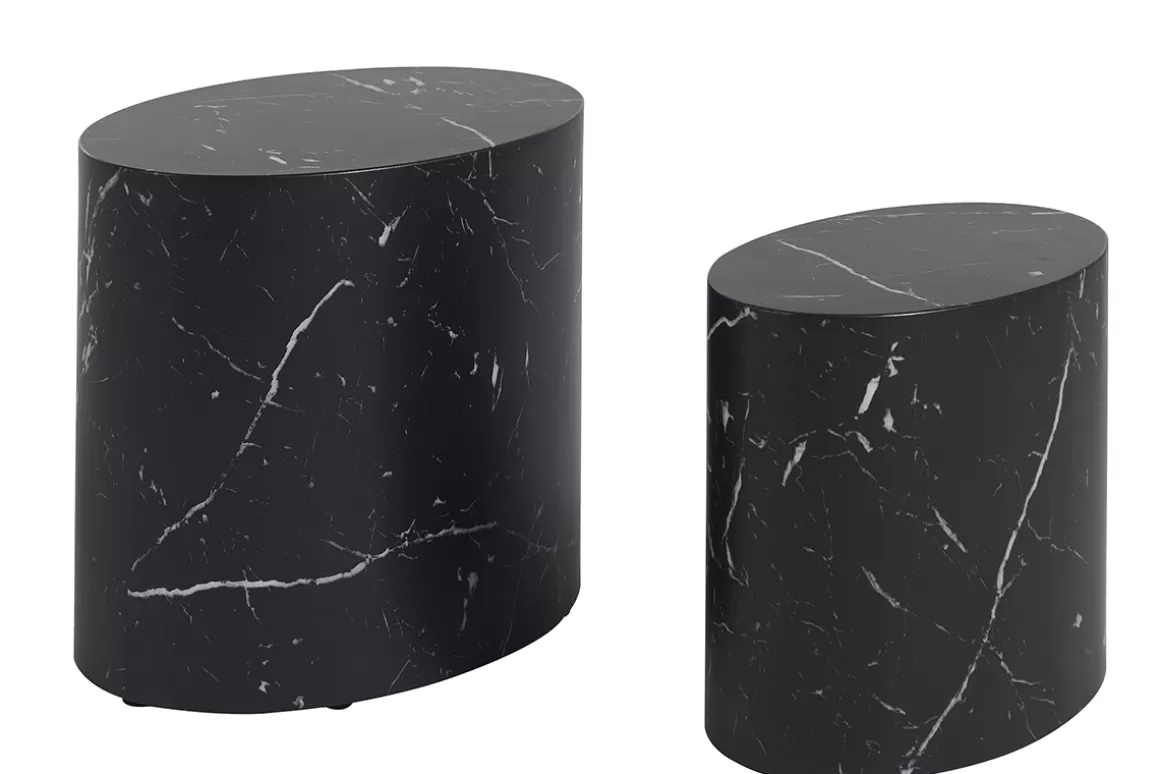 Miliboo Ovale Design-Beistelltische mit Marmor-Effekt in Schwarz (2er-Set) FAMOSA