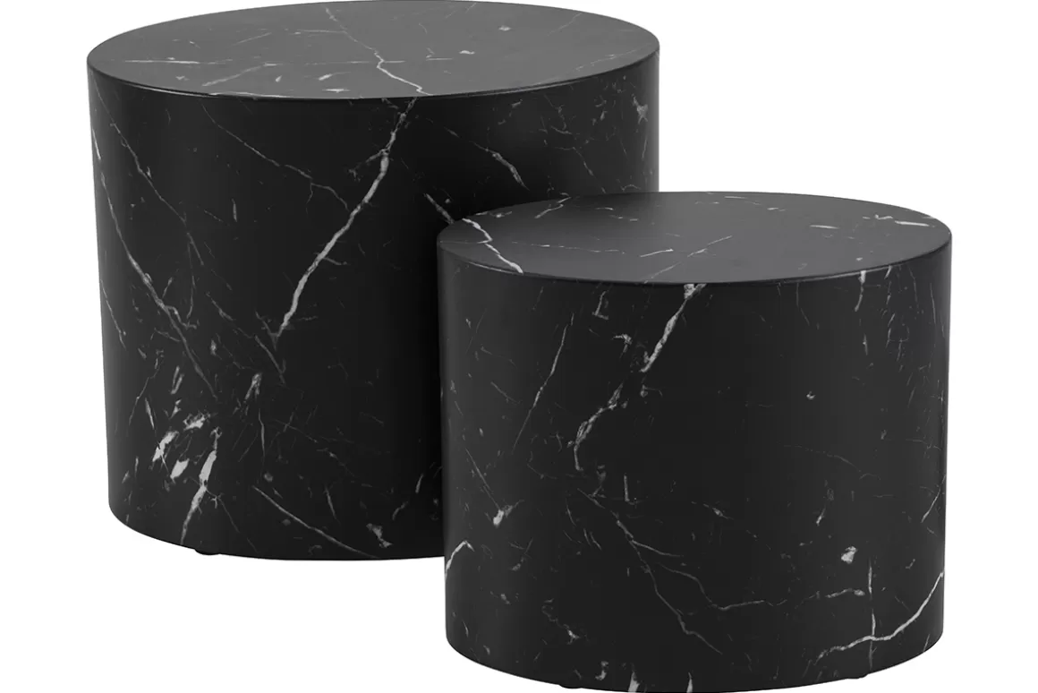 Miliboo Ovale Design-Beistelltische mit Marmor-Effekt in Schwarz (2er-Set) FAMOSA