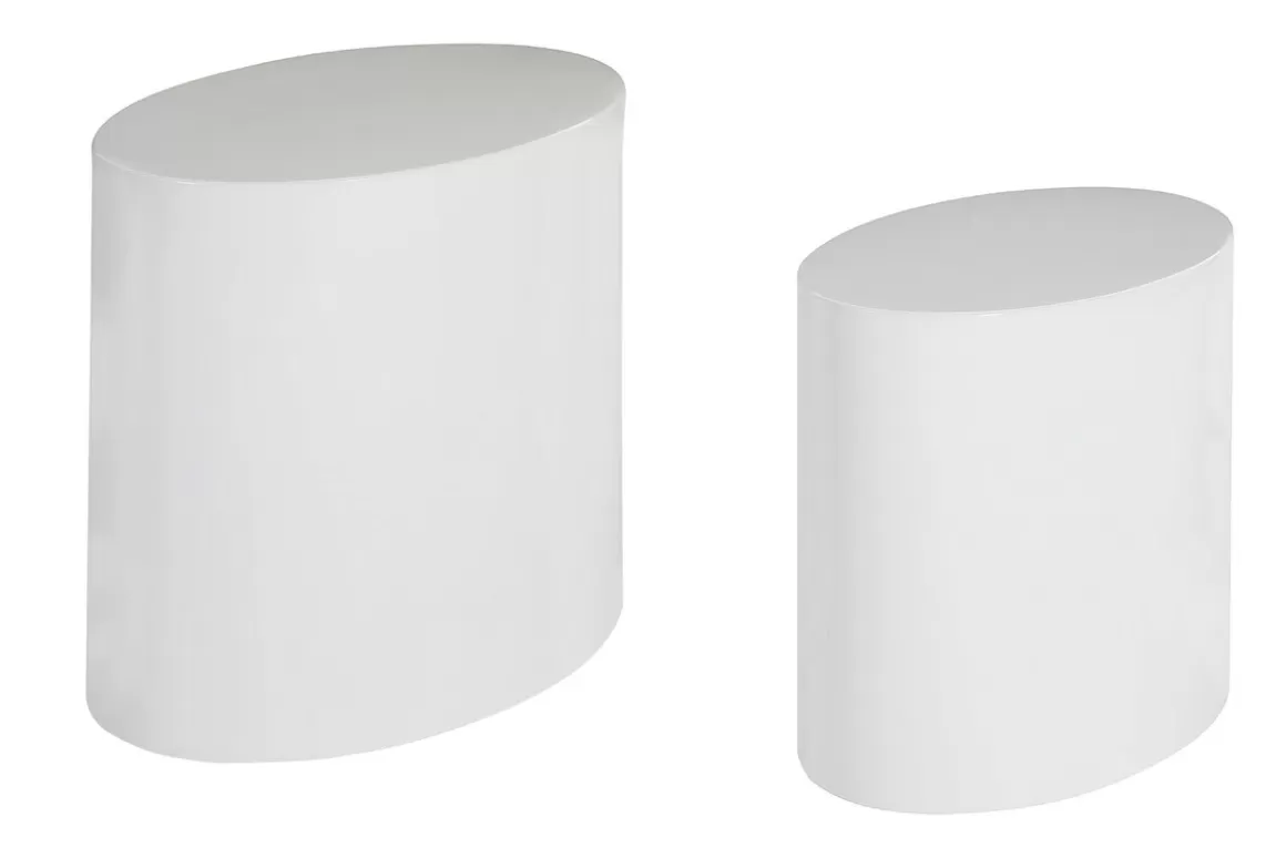 Miliboo Ovale Design-Beistelltische mit weißem Glanzeffekt (2er-Set) FAMOSA
