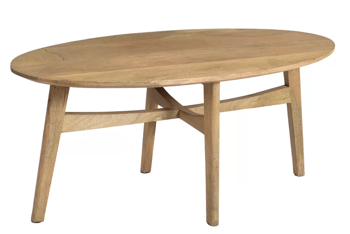Miliboo Ovaler Couchtisch aus massivem, hellen Mangoholz B100 cm PALEY