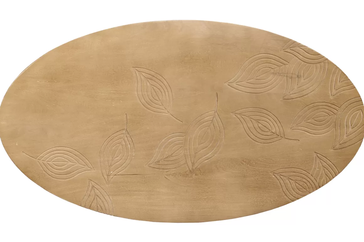 Miliboo Ovaler Couchtisch aus massivem Mangoholz mit Gravur KAFFIR