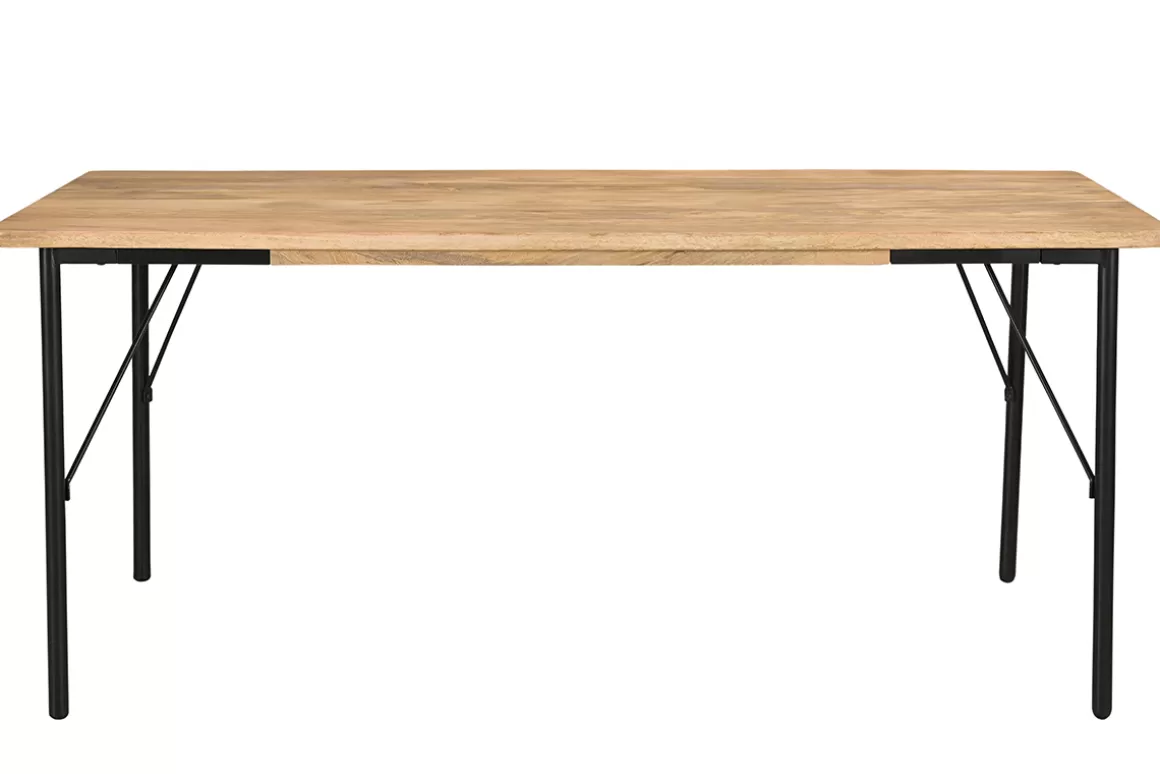 Miliboo Rechteckiger Esstisch aus hellem Mango-Massivholz und schwarzem Metall B180 cm JUDE