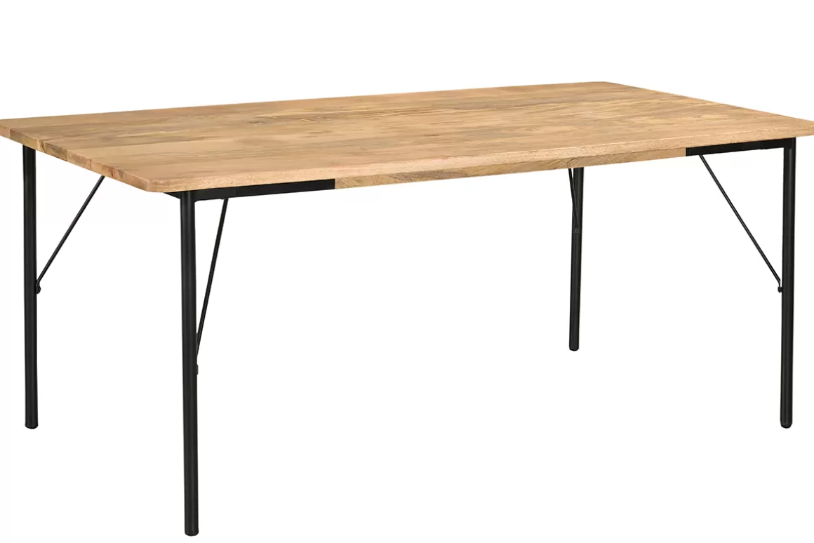 Miliboo Rechteckiger Esstisch aus hellem Mango-Massivholz und schwarzem Metall B180 cm JUDE