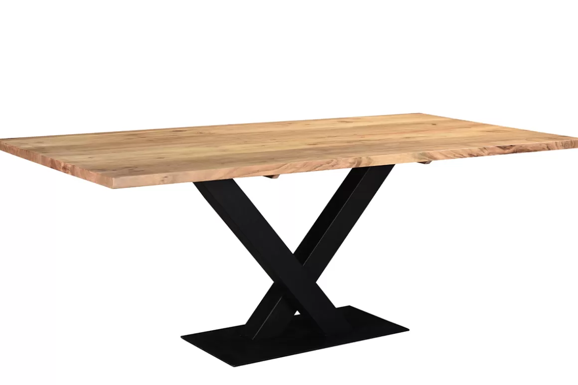 Miliboo Rechteckiger Industrial-Esstisch aus massivem Akazienholz und schwarzem Metall L200 cm VALLEY