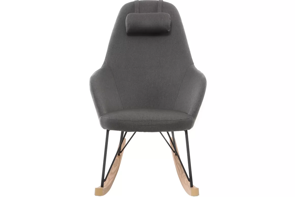 Miliboo Relax-Sessel - Schaukelstuhl Stoff Grau Füße Metall und Esche JHENE