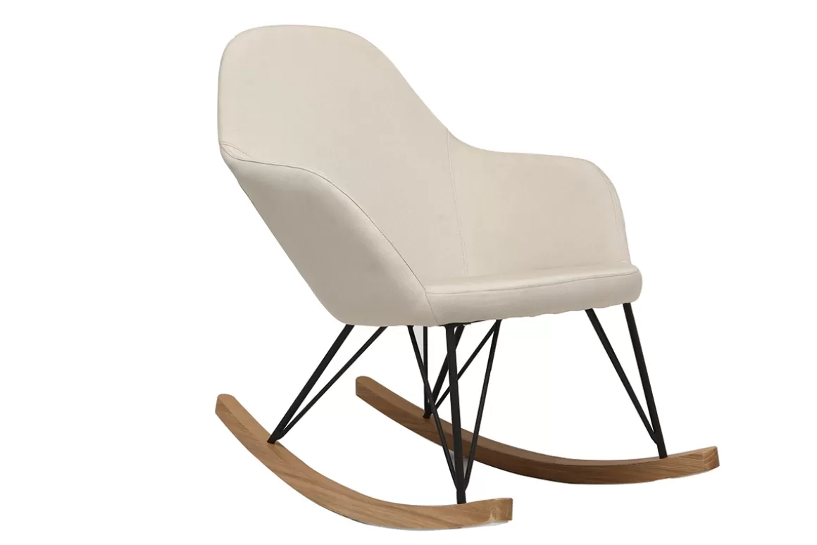Miliboo Relax-Sessel - Schaukelstuhl Stoff naturfarben Füße Metall und Esche JHENE
