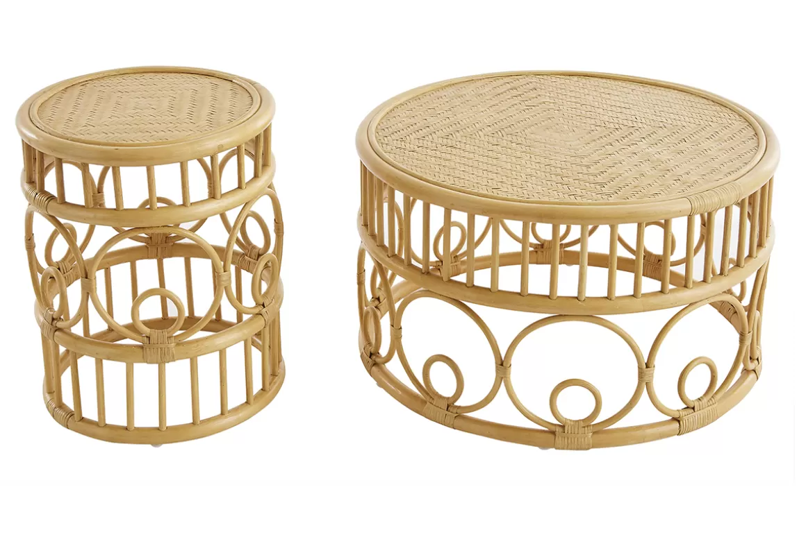 Miliboo Runde Couchtische aus Rattan und Bambus D70 cm und D40 cm (2er-Set) SORAYA