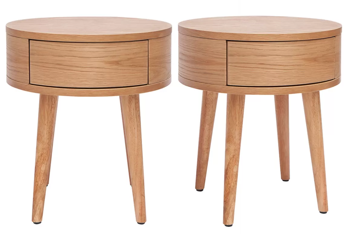 Miliboo Runde Nachttische aus hellem Holz mit Schublade D45 cm (2er-Set) JUDITH