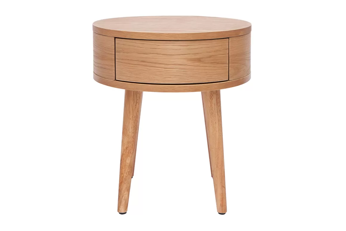 Miliboo Runde Nachttische aus hellem Holz mit Schublade D45 cm (2er-Set) JUDITH