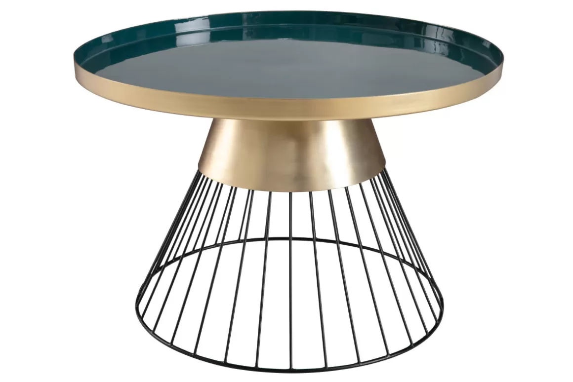 Miliboo Runder Beistelltisch aus petrolblauem und goldfarben lackiertem Stahl D 41 cm SPLEEN