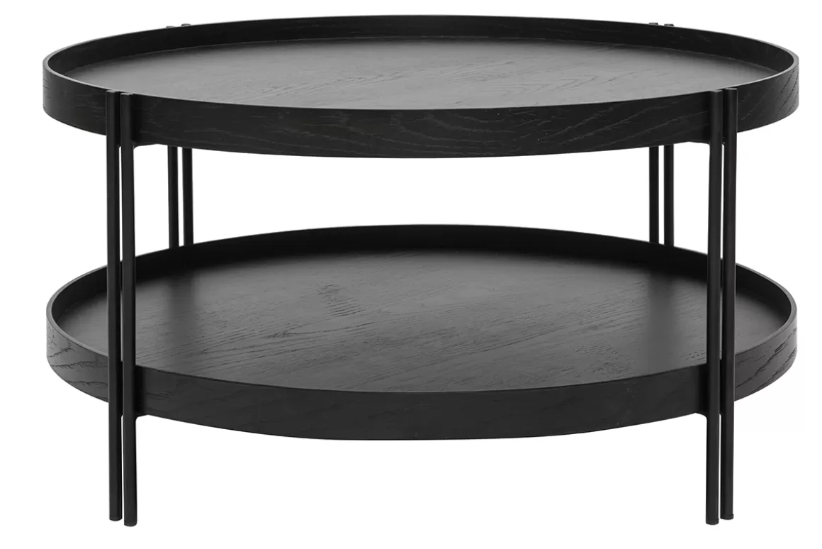 Miliboo Runder Couchtisch aus Eiche schwarz und Metall D80 cm TWICE