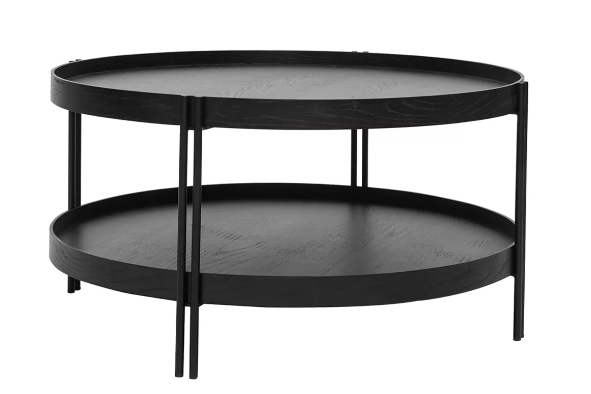 Miliboo Runder Couchtisch aus Eiche schwarz und Metall D80 cm TWICE