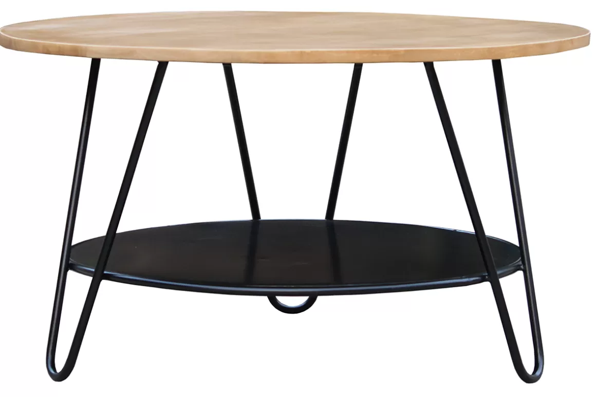 Miliboo Runder Couchtisch aus massivem Mangoholz und schwarzem Metall PRIYA
