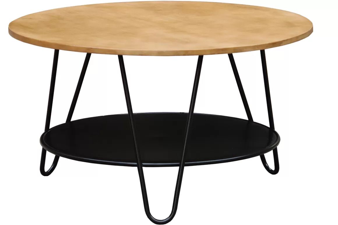 Miliboo Runder Couchtisch aus massivem Mangoholz und schwarzem Metall PRIYA