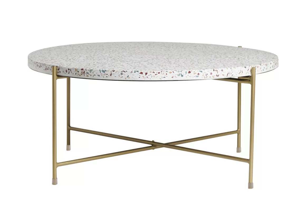 Miliboo Runder Couchtisch aus Terrazzo und goldfarbenes Metall D81 cm MEZZO