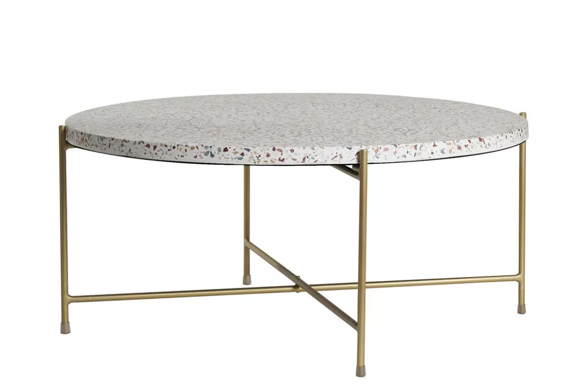 Miliboo Runder Couchtisch aus Terrazzo und goldfarbenes Metall D81 cm MEZZO