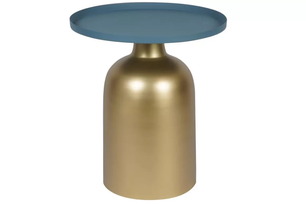 Miliboo Runder Design-Beistelltisch aus Metall goldfarben mit matter petrolblauer Tischplatte RAMSES