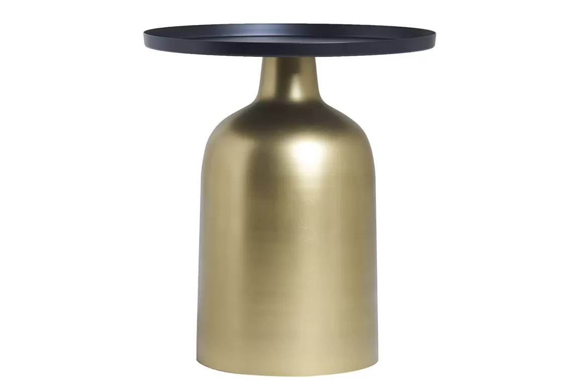 Miliboo Runder Design-Beistelltisch aus Metall goldfarben mit mattschwarzer Tischplatte RAMSES