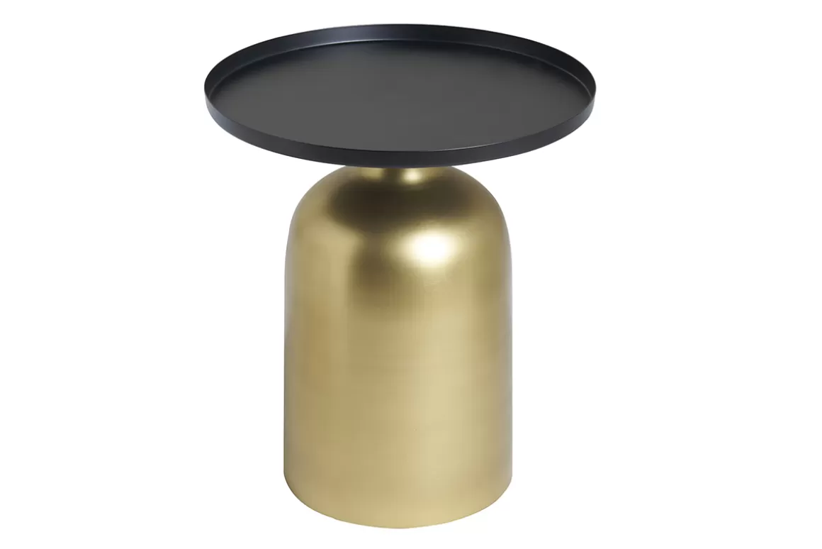 Miliboo Runder Design-Beistelltisch aus Metall goldfarben mit mattschwarzer Tischplatte RAMSES