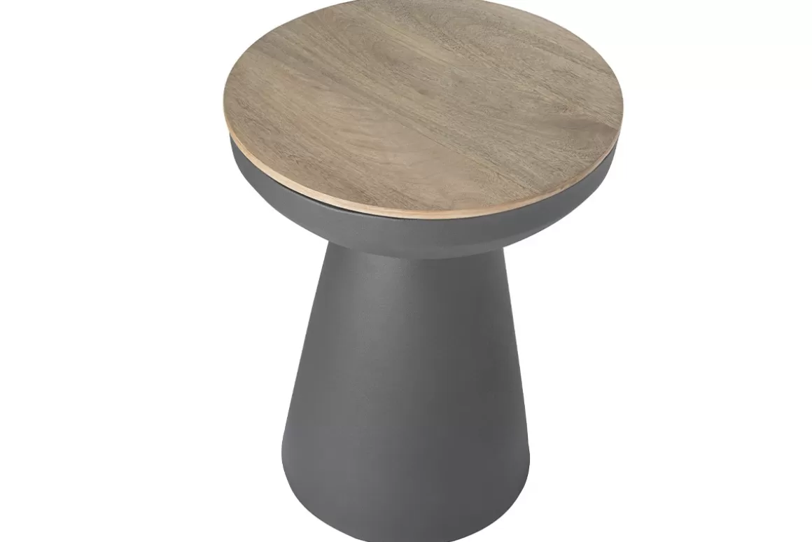 Miliboo Runder Design-Beistelltisch mit Ablage aus anthrazitgrauem Metall und massivem Mangoholz H52 cm TAM