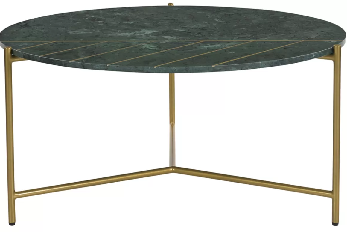 Miliboo Runder Design-Couchtisch aus grünem Marmor und Messing D 90 cm SILLON