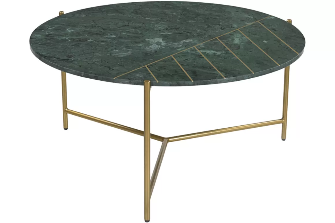 Miliboo Runder Design-Couchtisch aus grünem Marmor und Messing D 90 cm SILLON