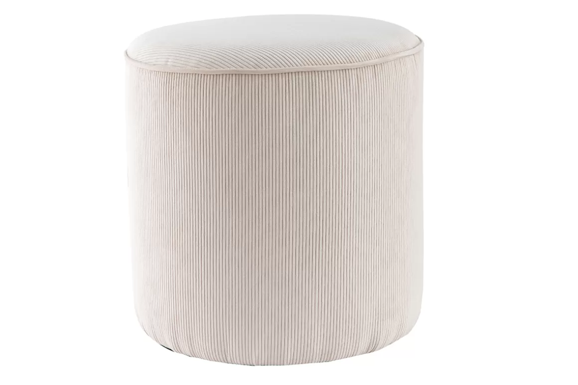 Miliboo Runder Hocker aus beigem Cord D 40 cm LOUIS