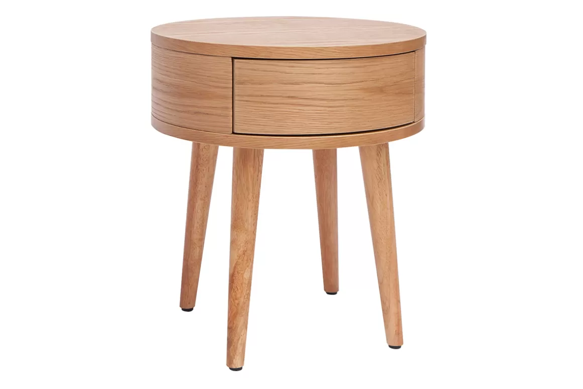 Miliboo Runder Nachttisch aus hellem Holz mit Schublade D45 cm JUDITH