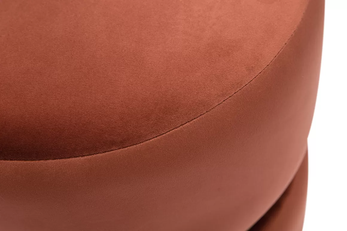 Miliboo Runder Pouf aus blauem Samt, ziegelrotem Rot und goldenem Metall D40 cm JOY