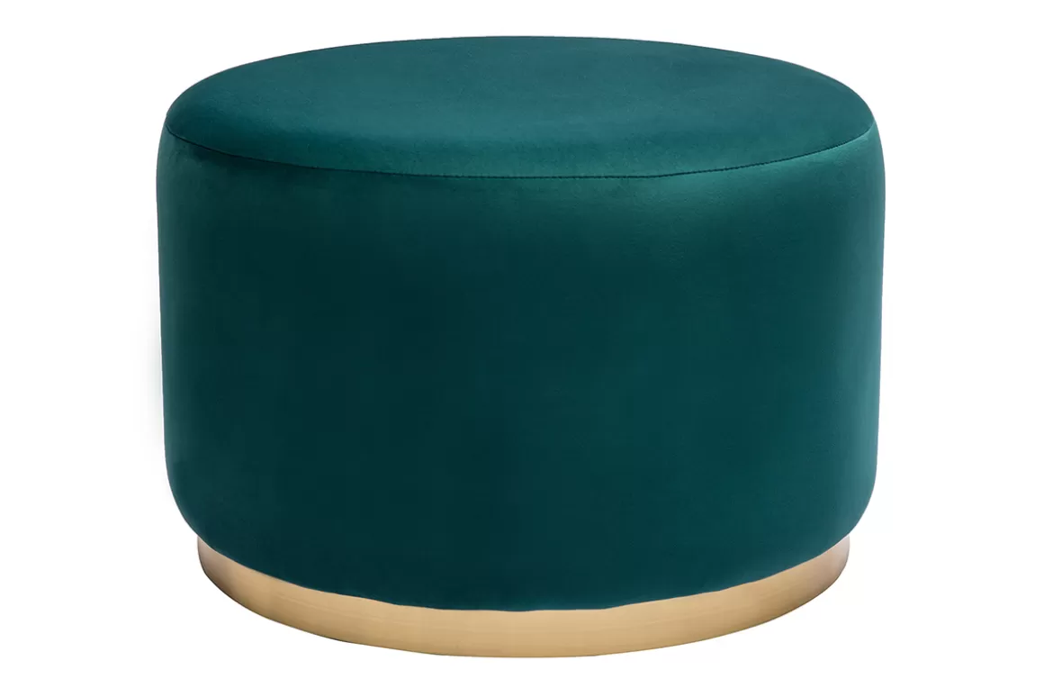 Miliboo Runder Pouf aus petrolblauem Samt und goldenem Metall D54 cm AMAYA